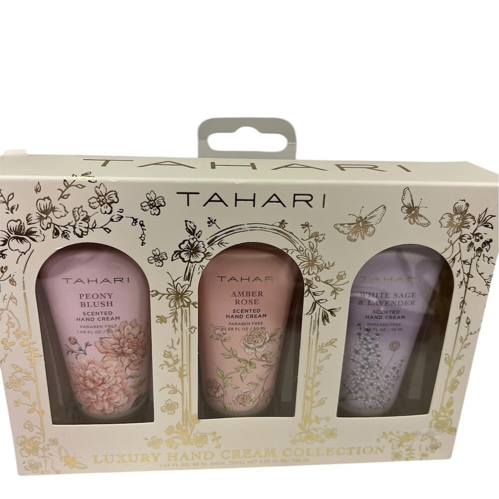 Tahari Hand Cream Gift Set 3pc Travel Size Peony Blush Amber Rose Sage